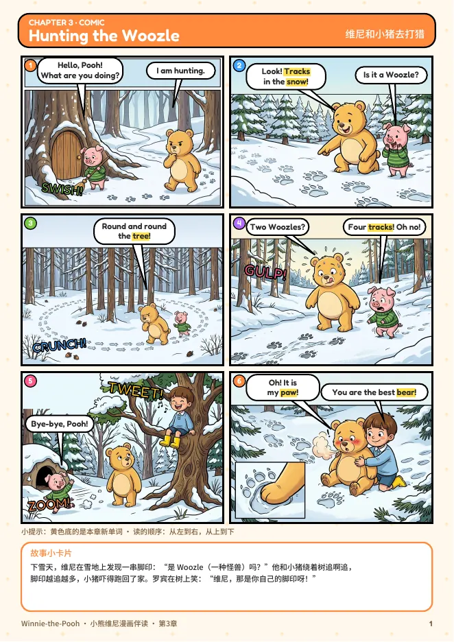 维尼漫画伴读PDF第11页实际截图，展示第三单元六格漫画