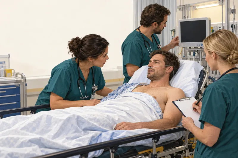 AI-generated bedside respiratory observation scene, not real patient evidence