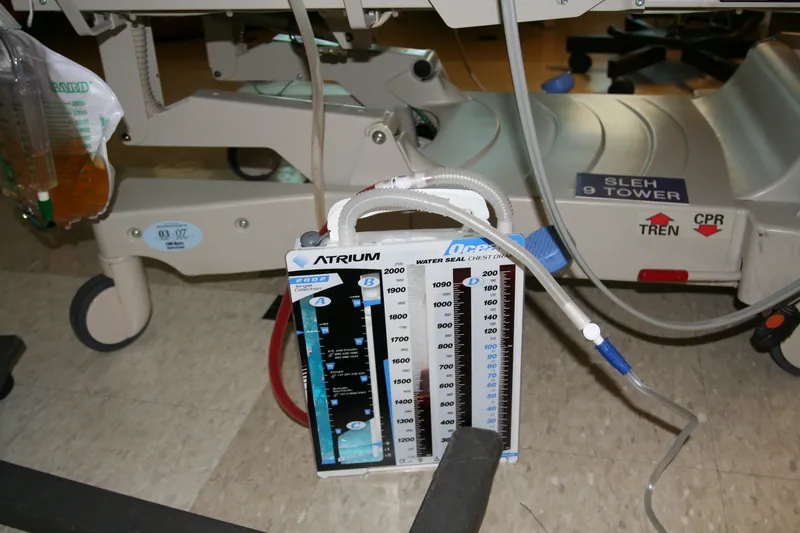 Real bedside chest-drain system, external example; not this case
